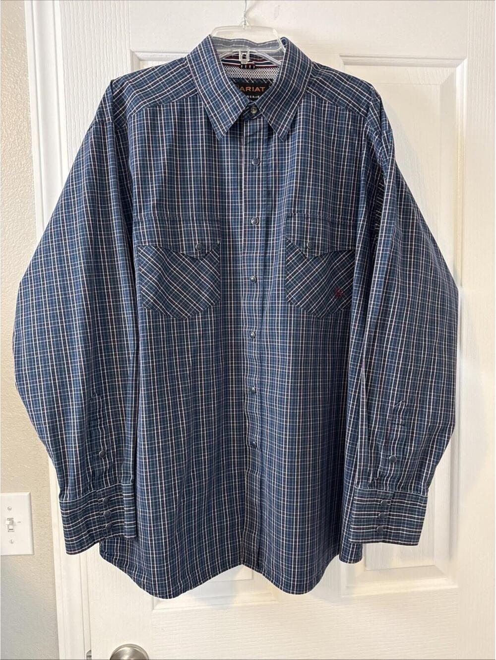 Mens Ariat Pro Series Blue Plaid Long Sleeve Western Shirt Snap Buttons Size XL
